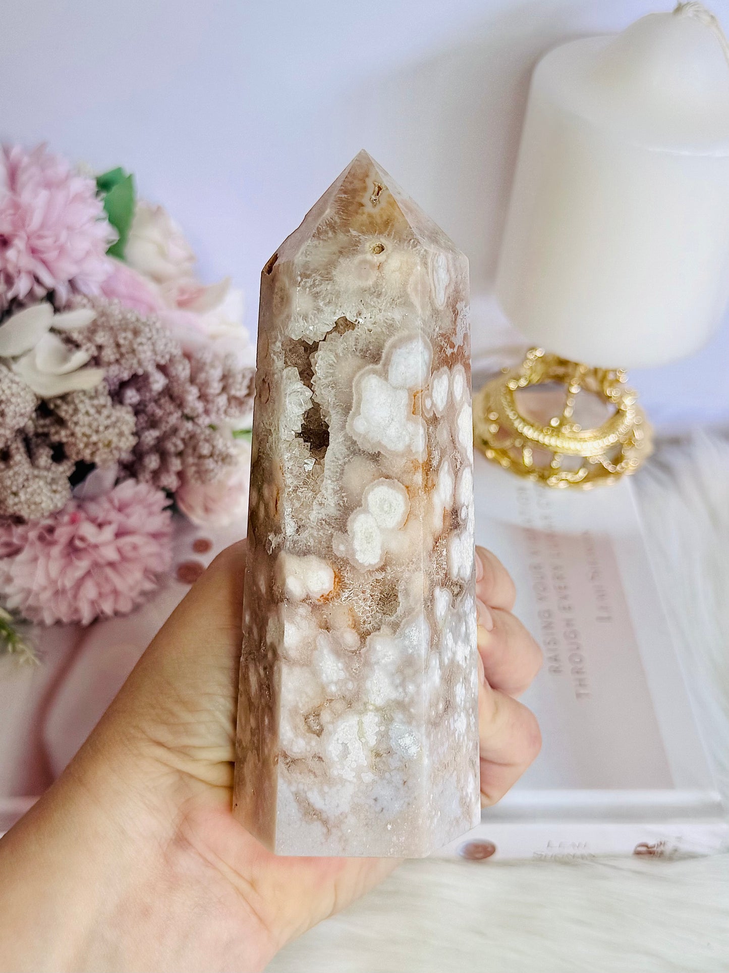 Stunning High Grade Druzy Flower Agate Chunky Tower 14.5cm