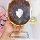 Beautiful 14cm Large Chunky Natural Agate Geode On Silver Stand