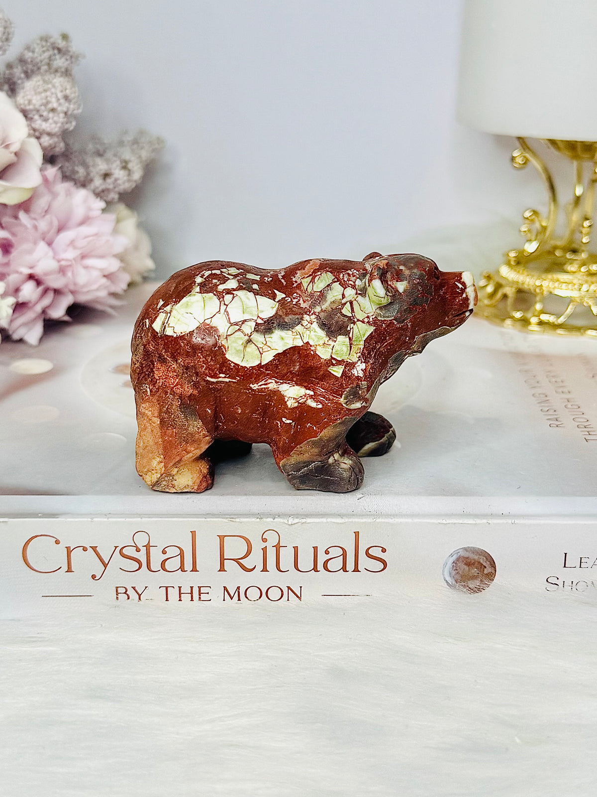 Money Agate Polar Bear Carving 8cm