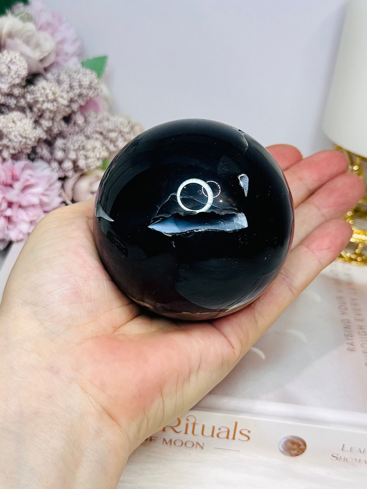 Natural Volcano Agate Druzy Sphere UV Reactive On Stand 445g
