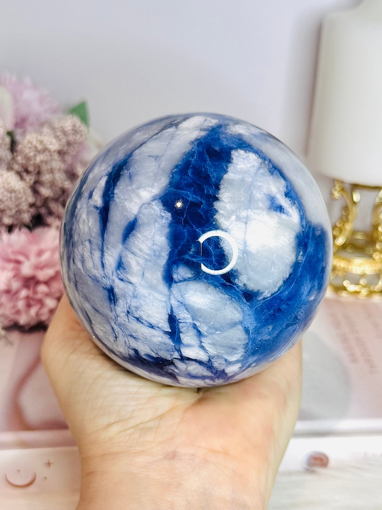 Large Blue Sodalite Sphere on Stand 970g