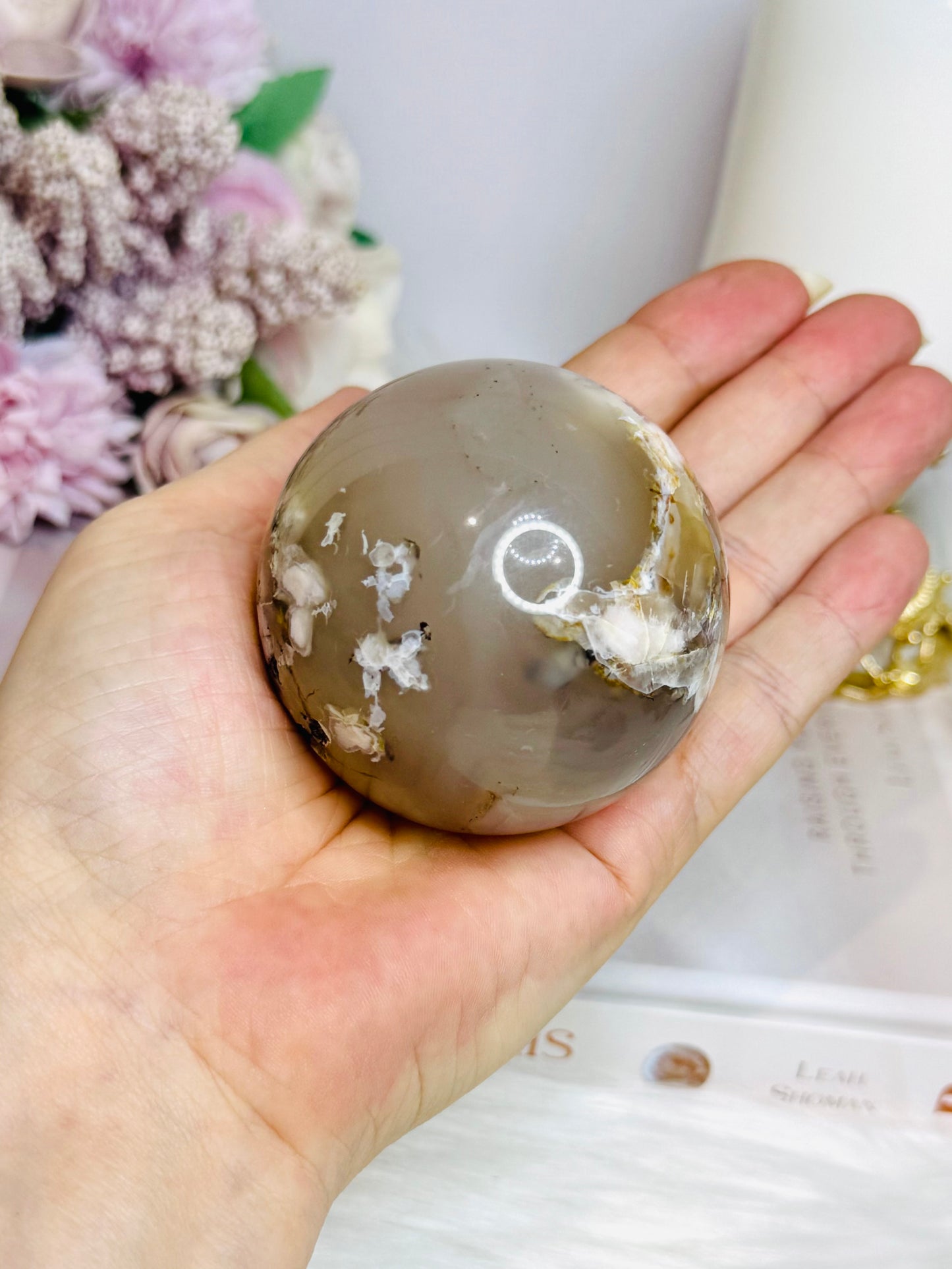 Flower Agate Sphere on Stand 291g