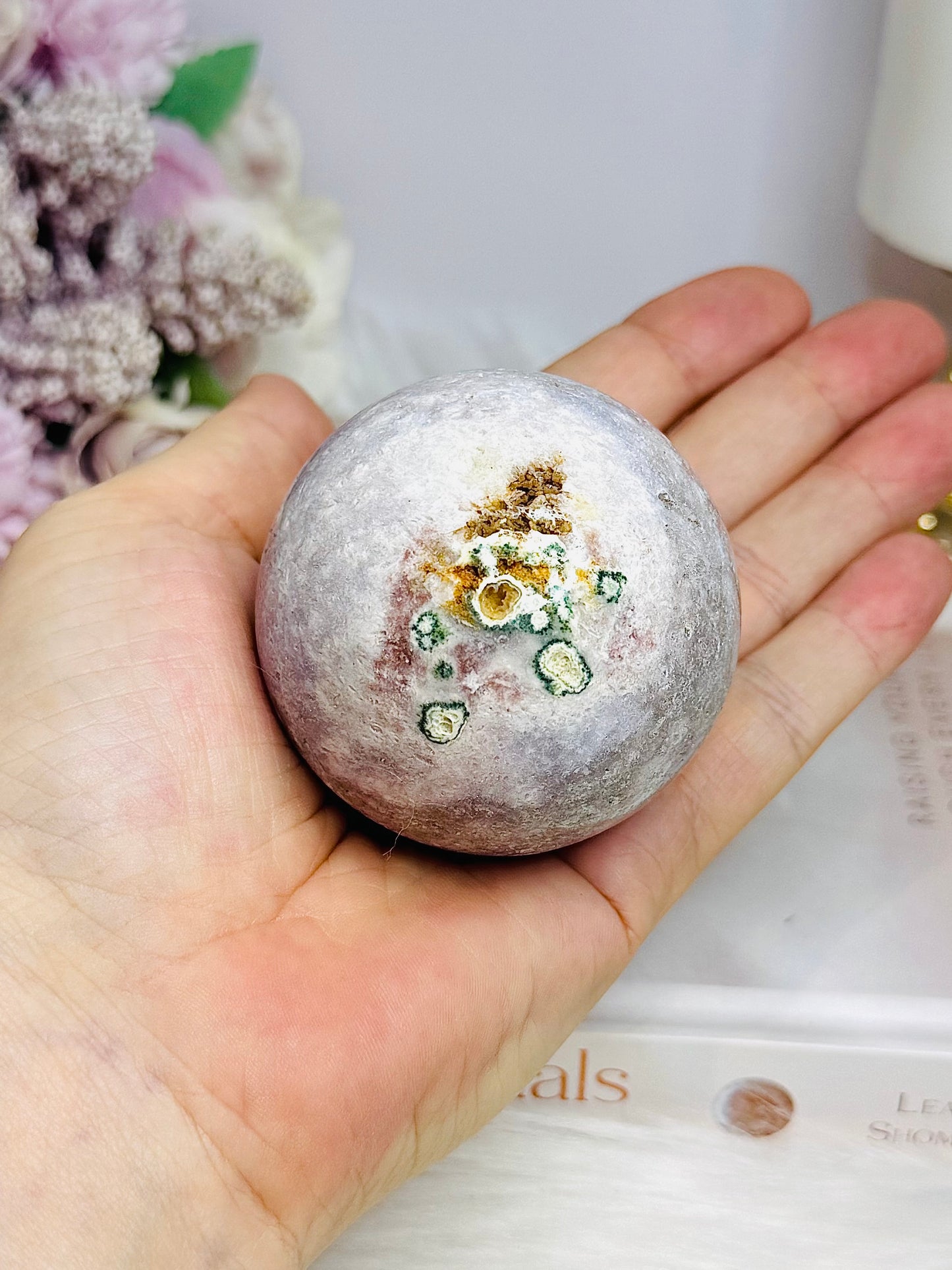 Pink Amethyst Sphere with Green Jasper Inclusions 243g