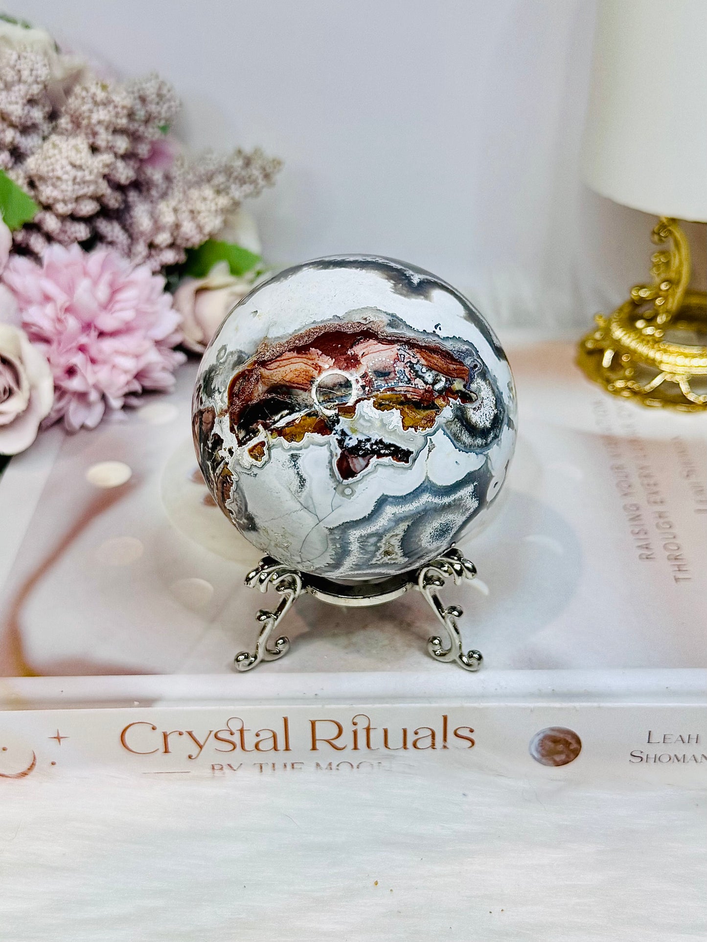 Large Mexican Crazy Lace Agate Druzy Sphere On Stand 425g