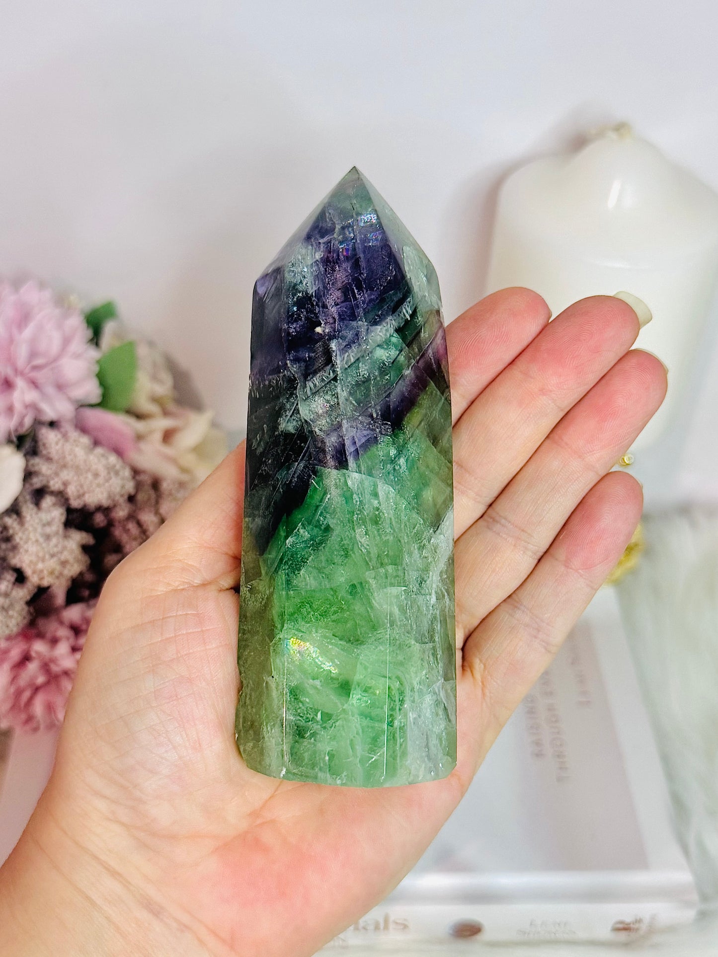 Incredibly Stunning High Grade Rainbow Fluorite Chunky Tower With Rainbows 13cm