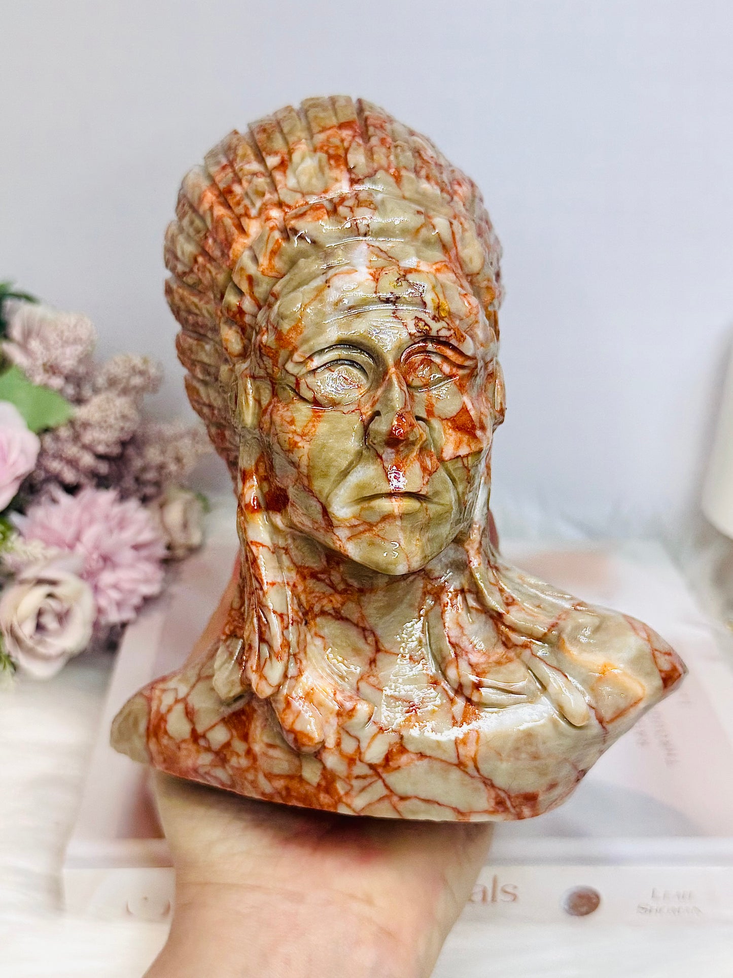 Large Red Vein Jasper Carved American Indian Chief 17cm 1.65KG