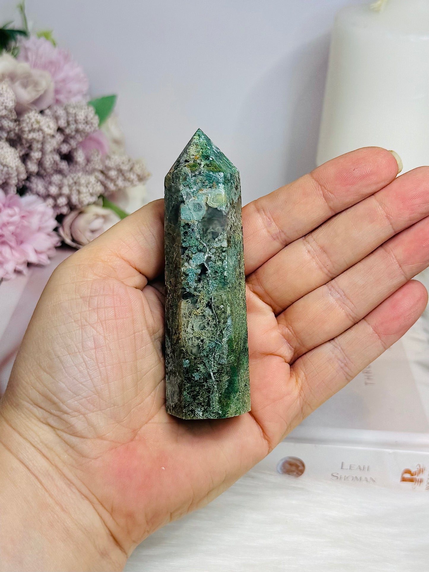 Moss Agate Tower 9.5cm