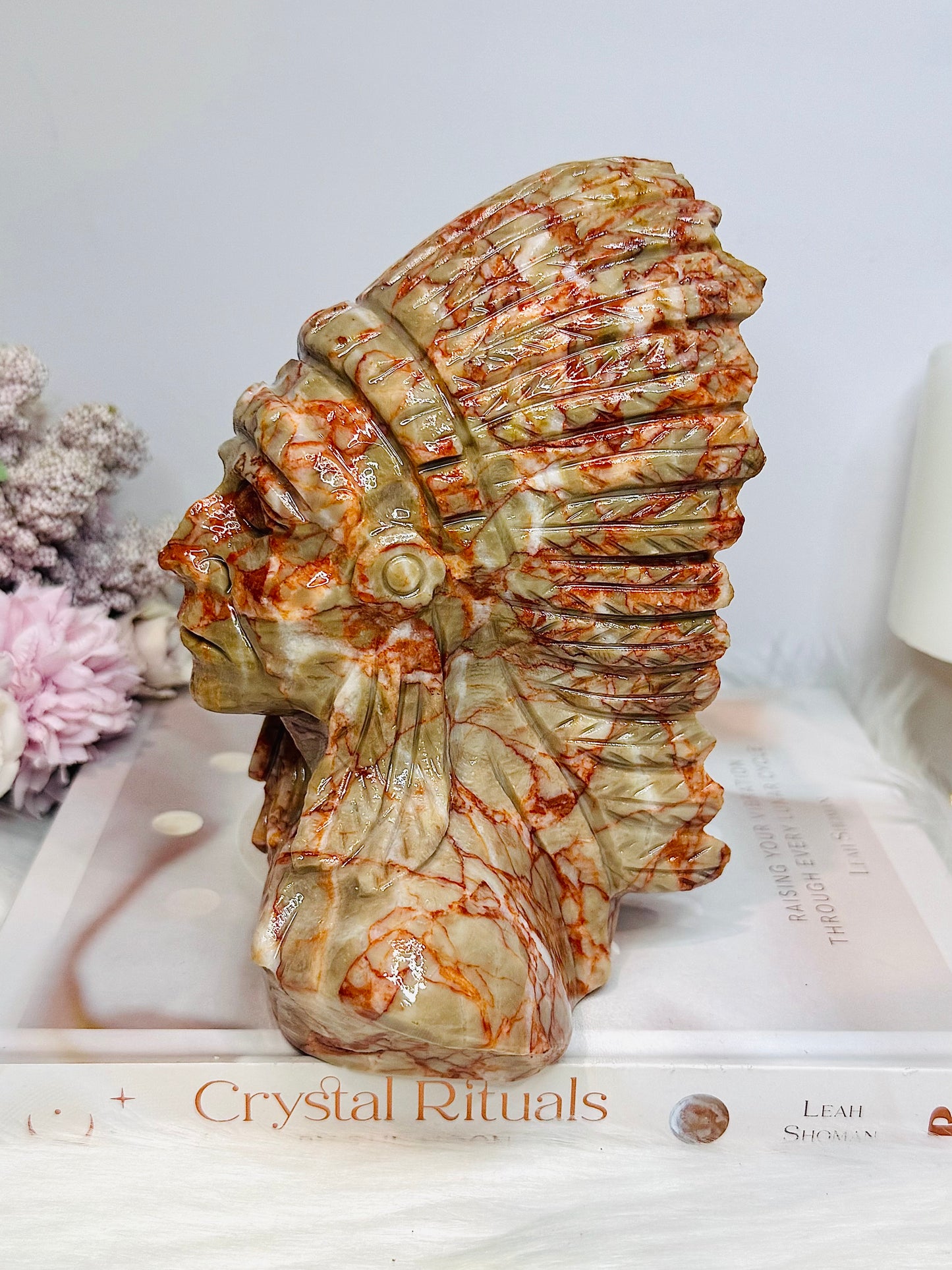 Large Red Vein Jasper Carved American Indian Chief 17cm 1.65KG