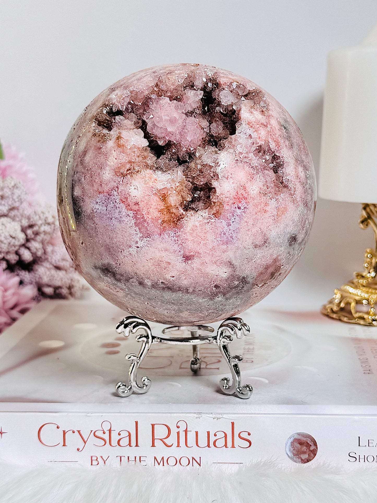 The Pink Amethyst QUEEN ~ Divine Large 10.5cm 1.2KG Druzy Pink Amethyst Sphere on Stand with Stunning Crystallisation