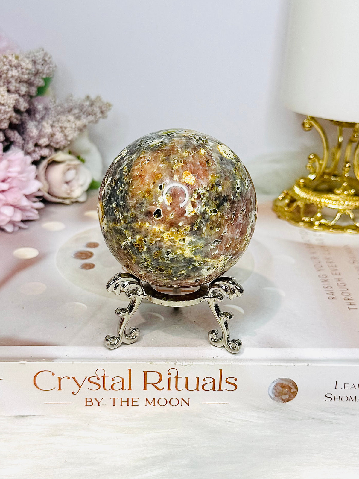 Plum Blossom Jasper Sphere on Stand 301g