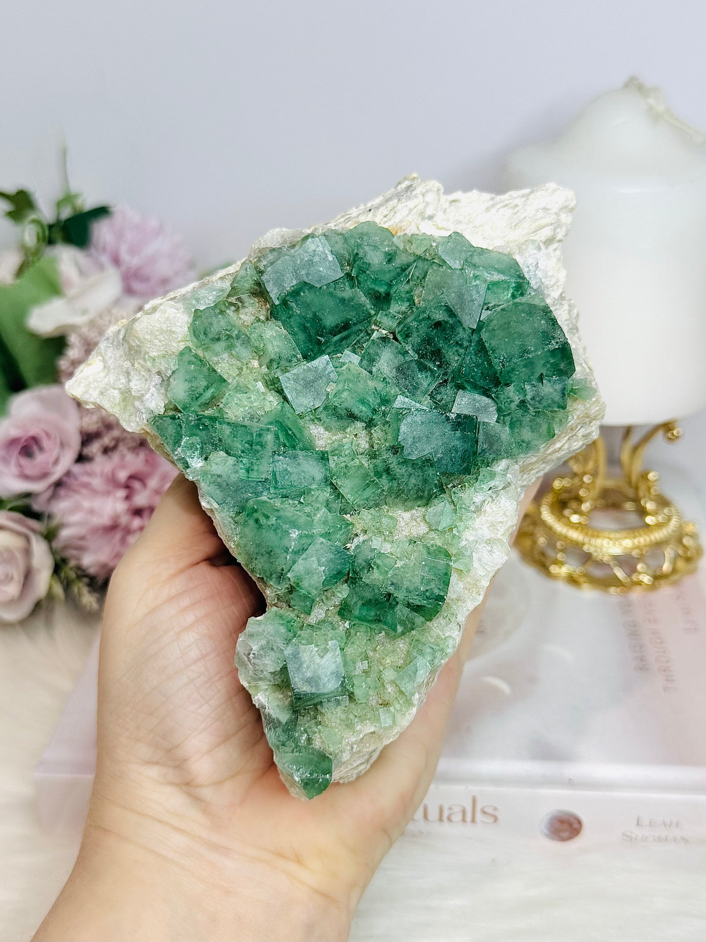 Natural Green Cubed Fluorite Specimen 640g