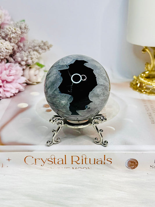 Black Agate Sphere on Stand 267g