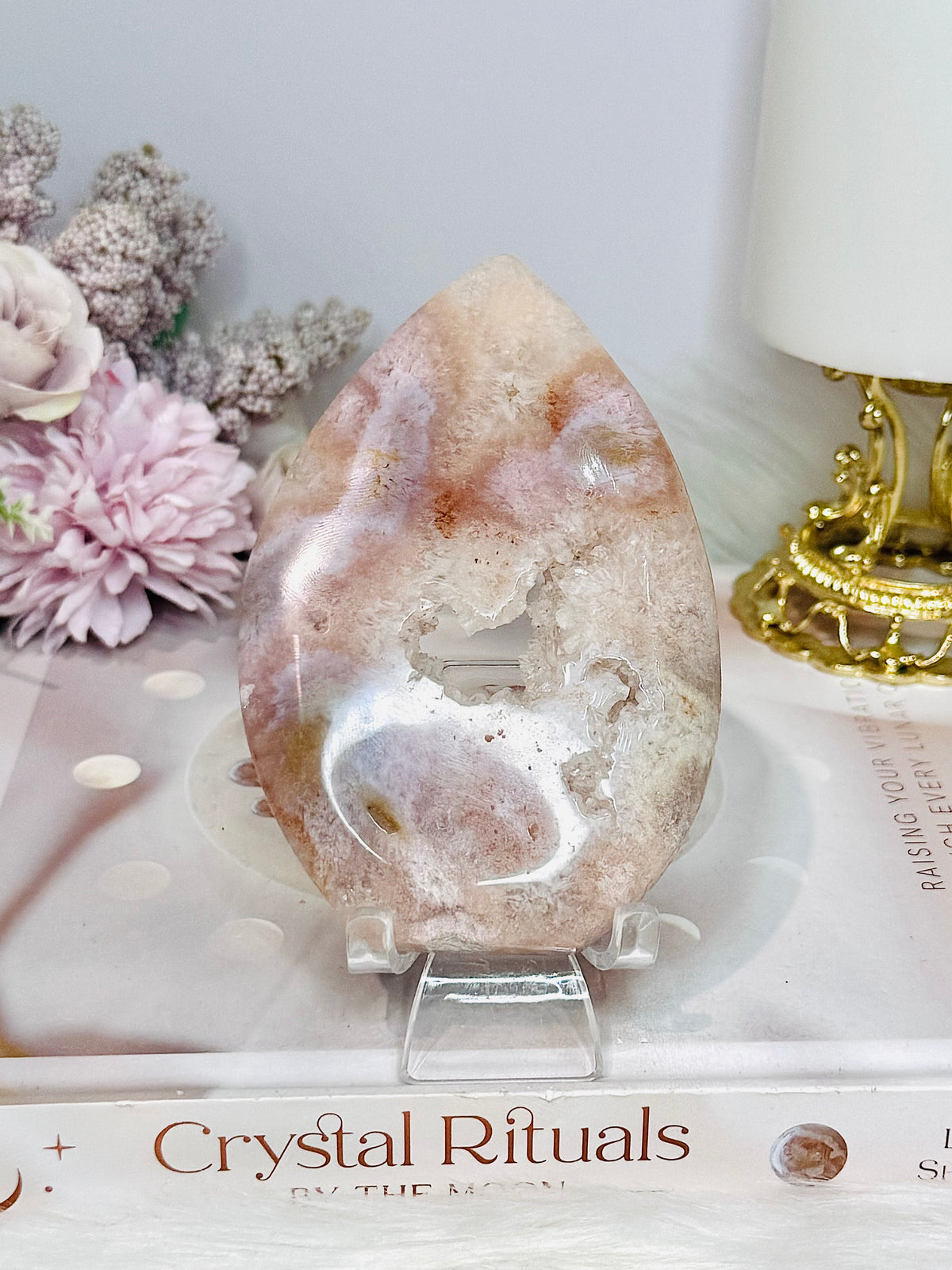 Druzy Flower Agate Flame on Stand 11cm