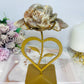 Large High Grade Moonstone Rose With Flash on Gold Stand 18cm