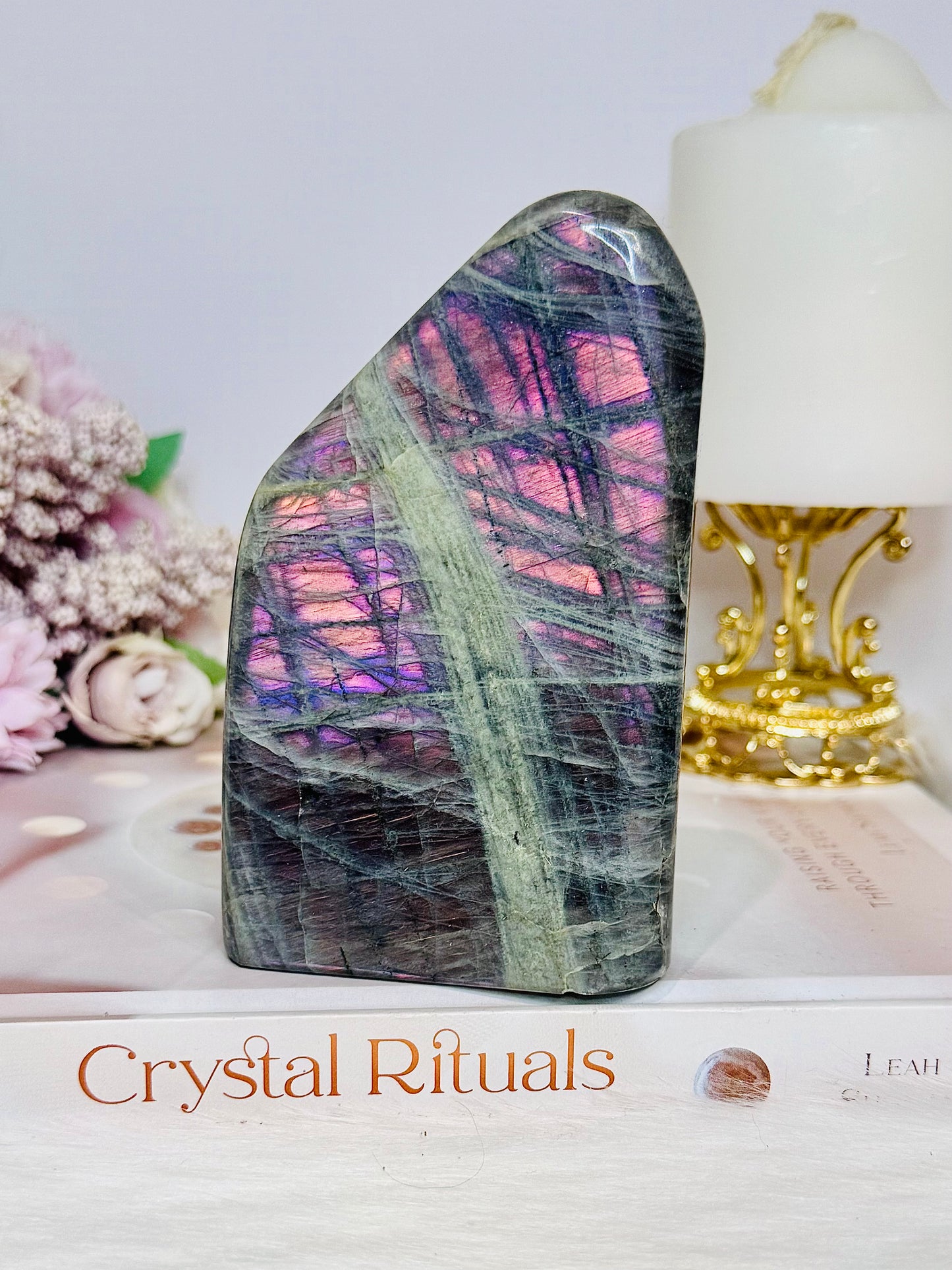 Natural Large Pink & Purple Flash Labradorite Freeform 11cm 610g
