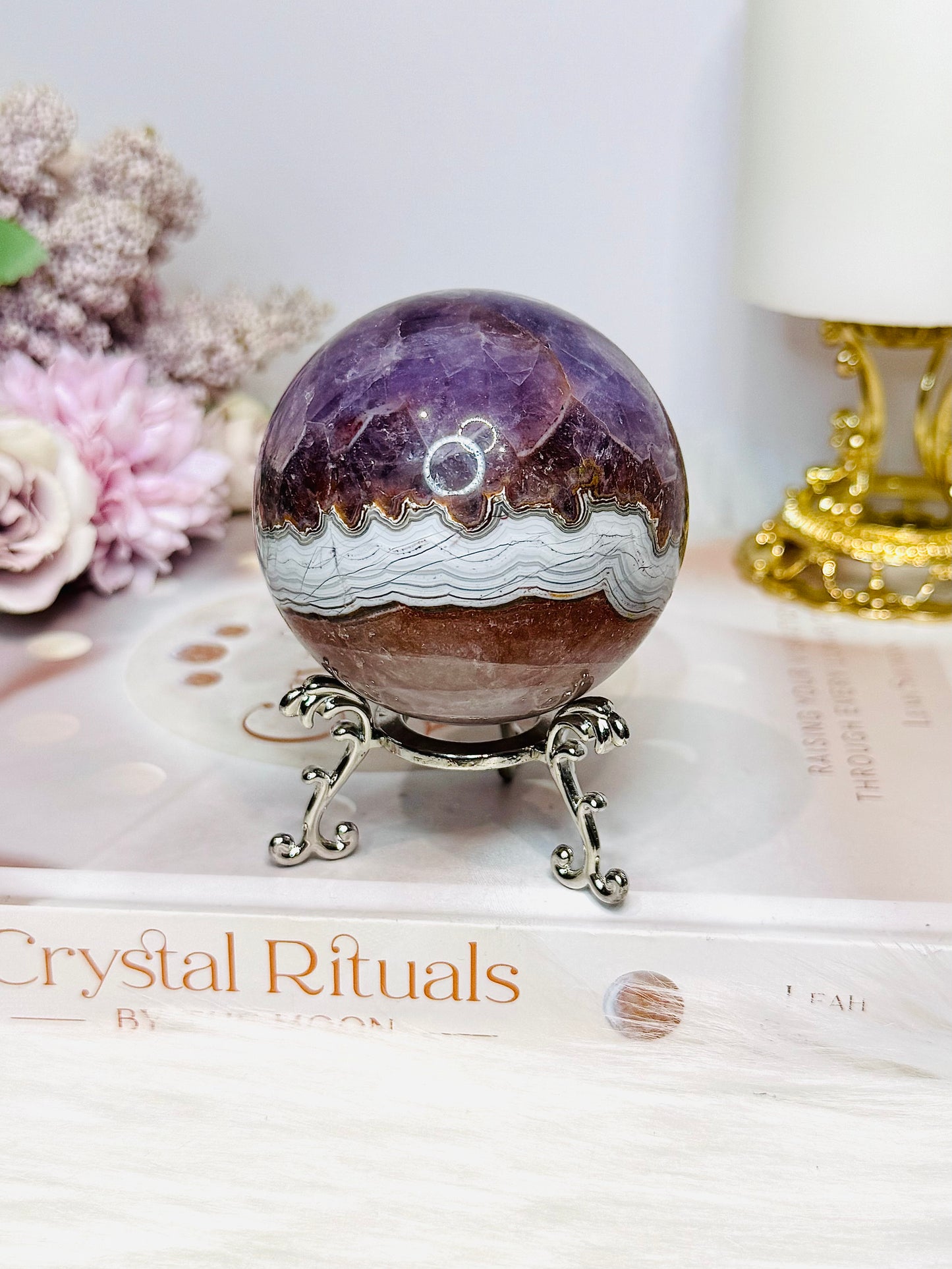 Large Crazy Lace Agate Sphere on Stand 378g