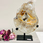 Spectacular Huge Chunky 1.8KG Druzy Agate Carved Flame On Custom Made Stand From Brazil