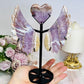 Crazy Lace Amethyst Carved Heart with Angel Wings on Stand 19cm