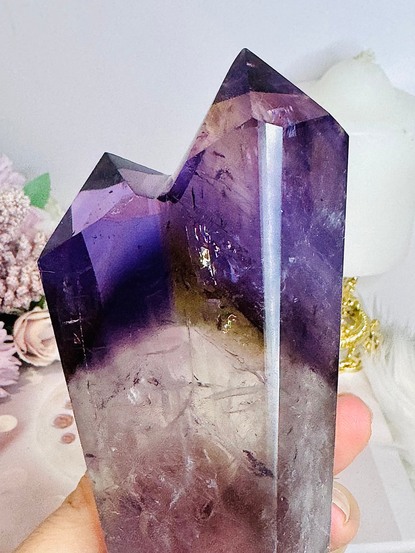 Large High Grade Amethyst with Ametrine Inclusions Double Tower 21.5cm