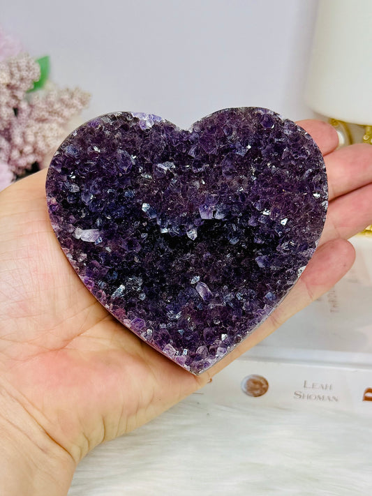 Large High Grade Amethyst Cluster Heart on Stand 328g