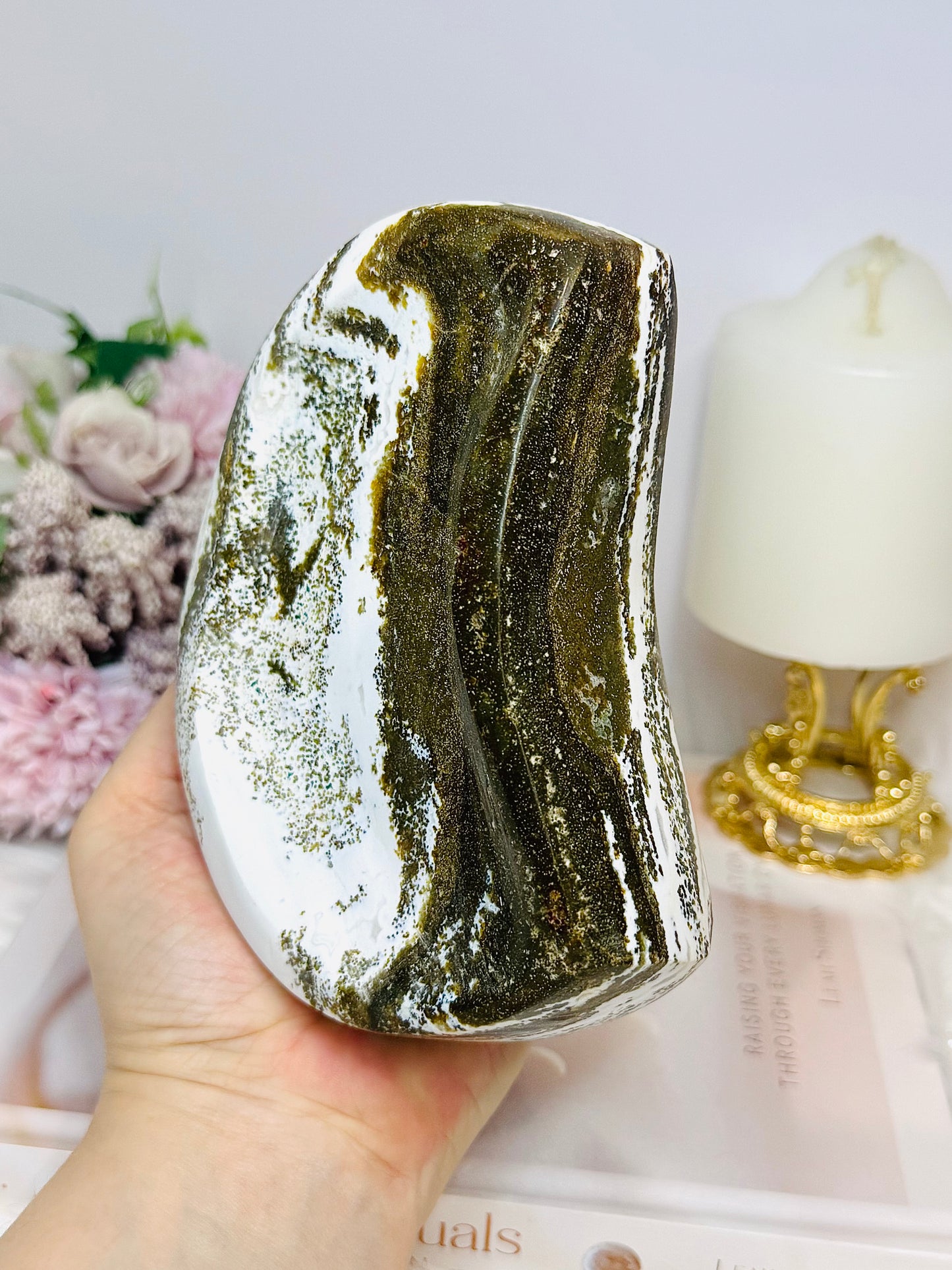 Large Chunky High Grade Ocean Jasper Moon Bowl 14cm 916g