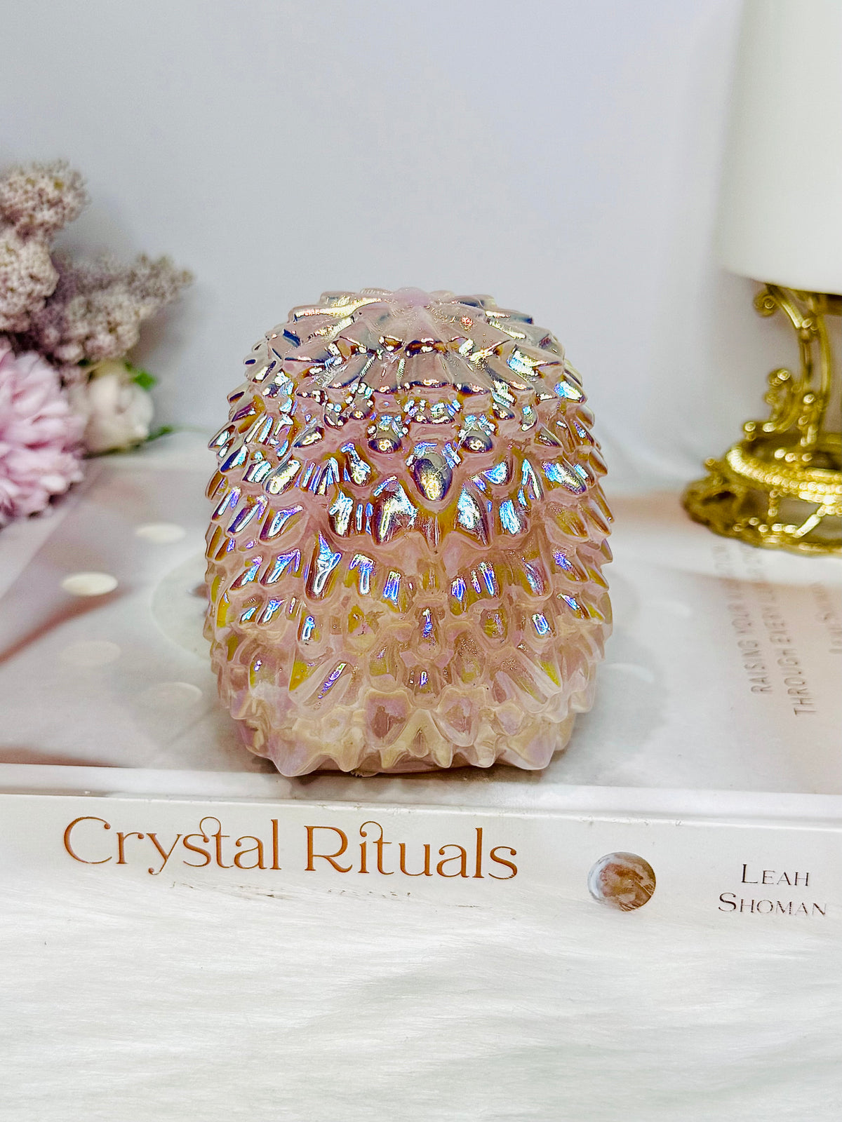 Large Aura Rose Quartz Carved Hedgehog 554g