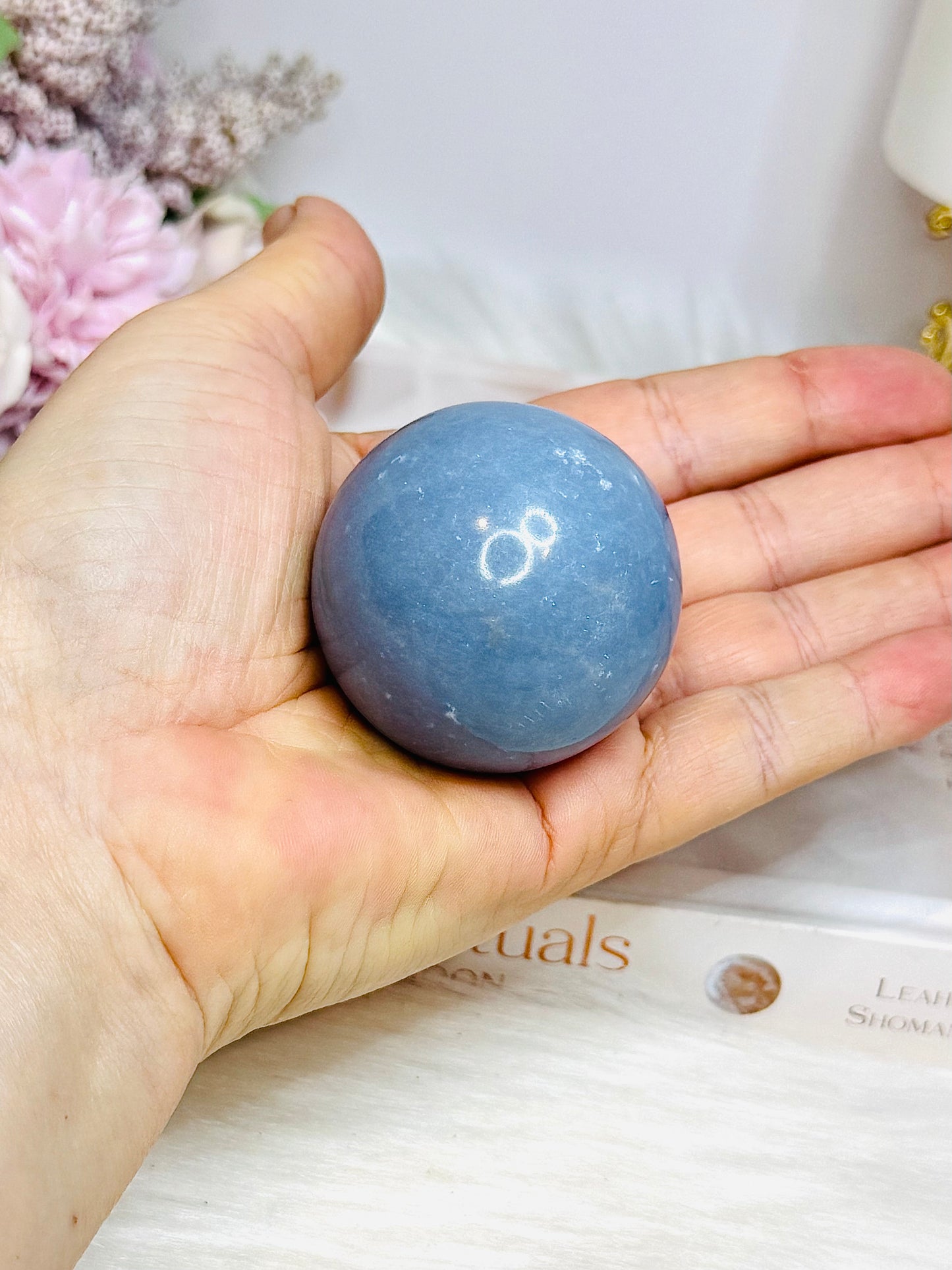 Blue Angelite Sphere on Stand 161g