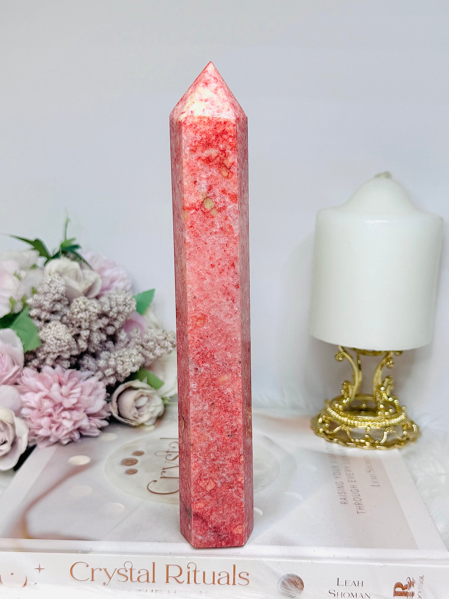 Rare Large Thulite Tower with Epidote Inclusions 20.5cm