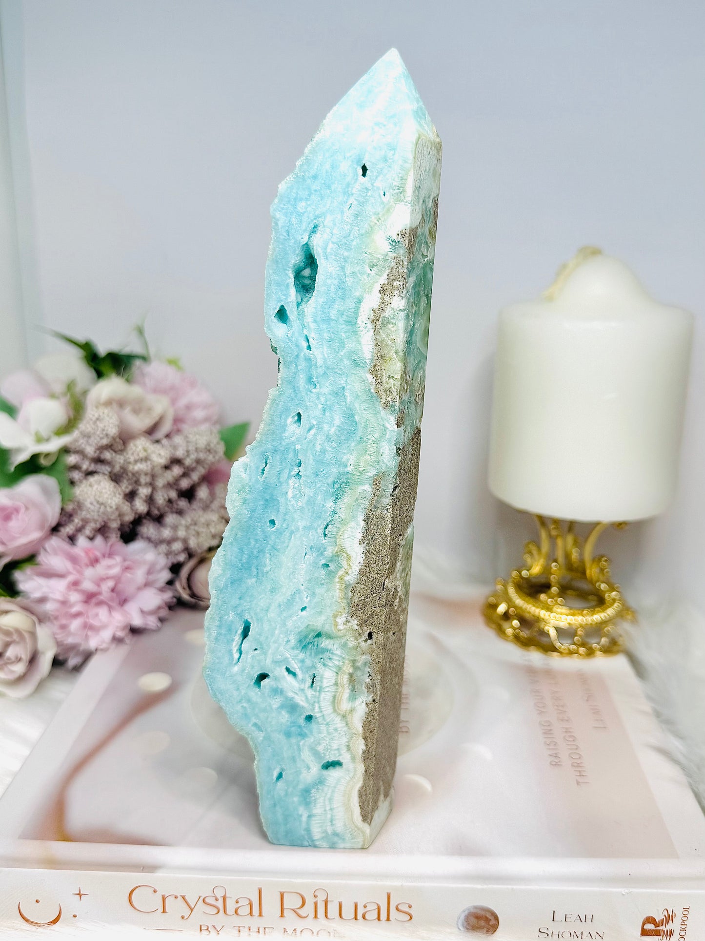 Large Blue Hemimorphite Druzy Tower 21cm