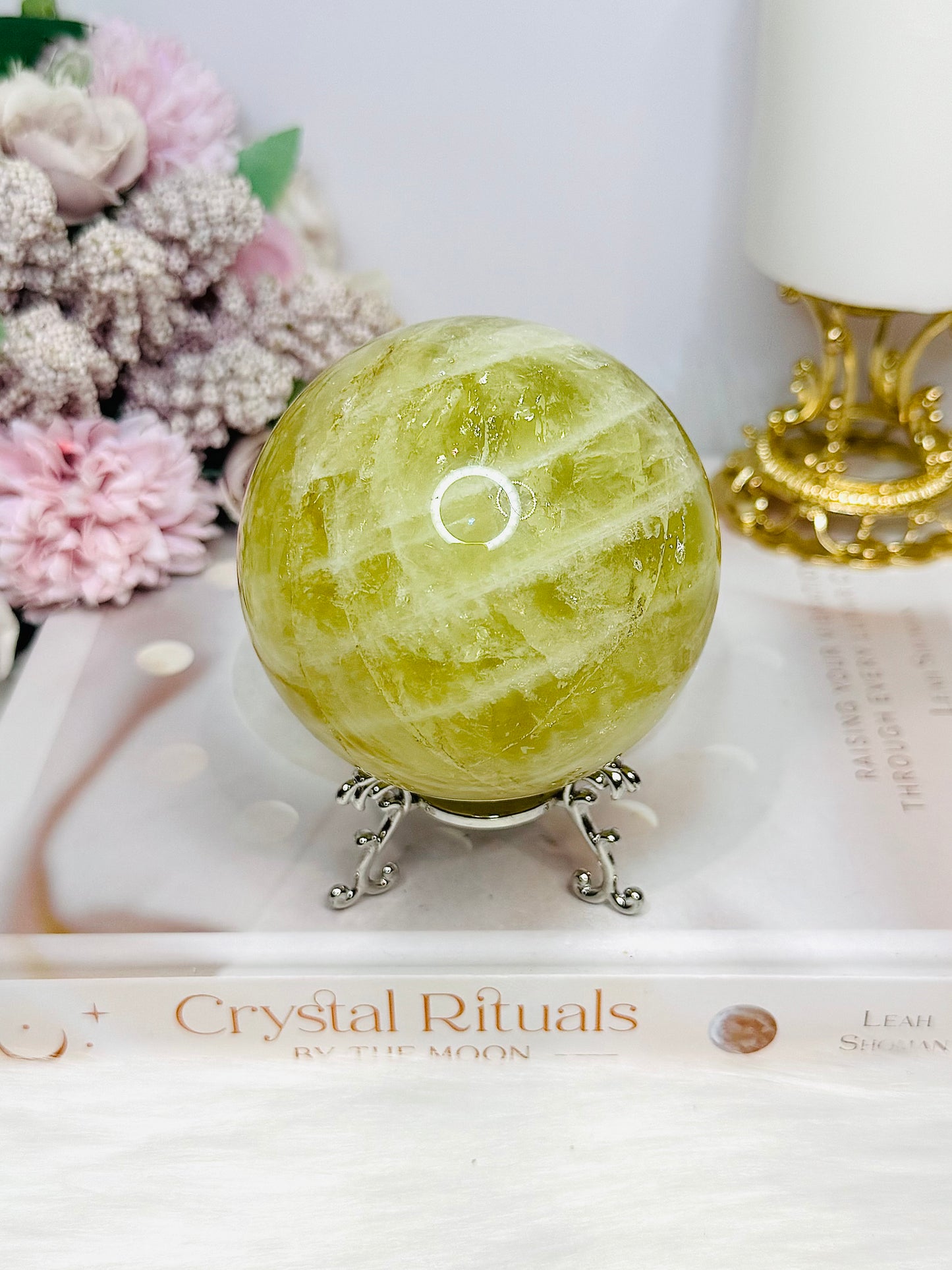 Large Citrine Sphere (heat treated) On Stand 552g
