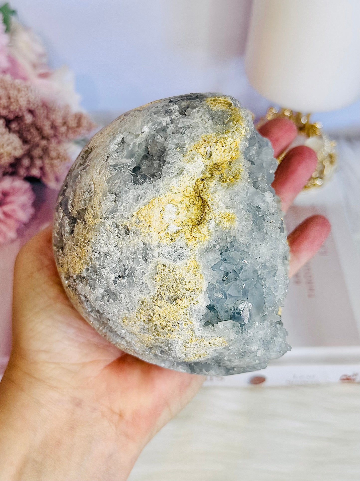 Huge Divine Natural Blue Celestite Druzy Geode | Sphere on Stand 1.65KG