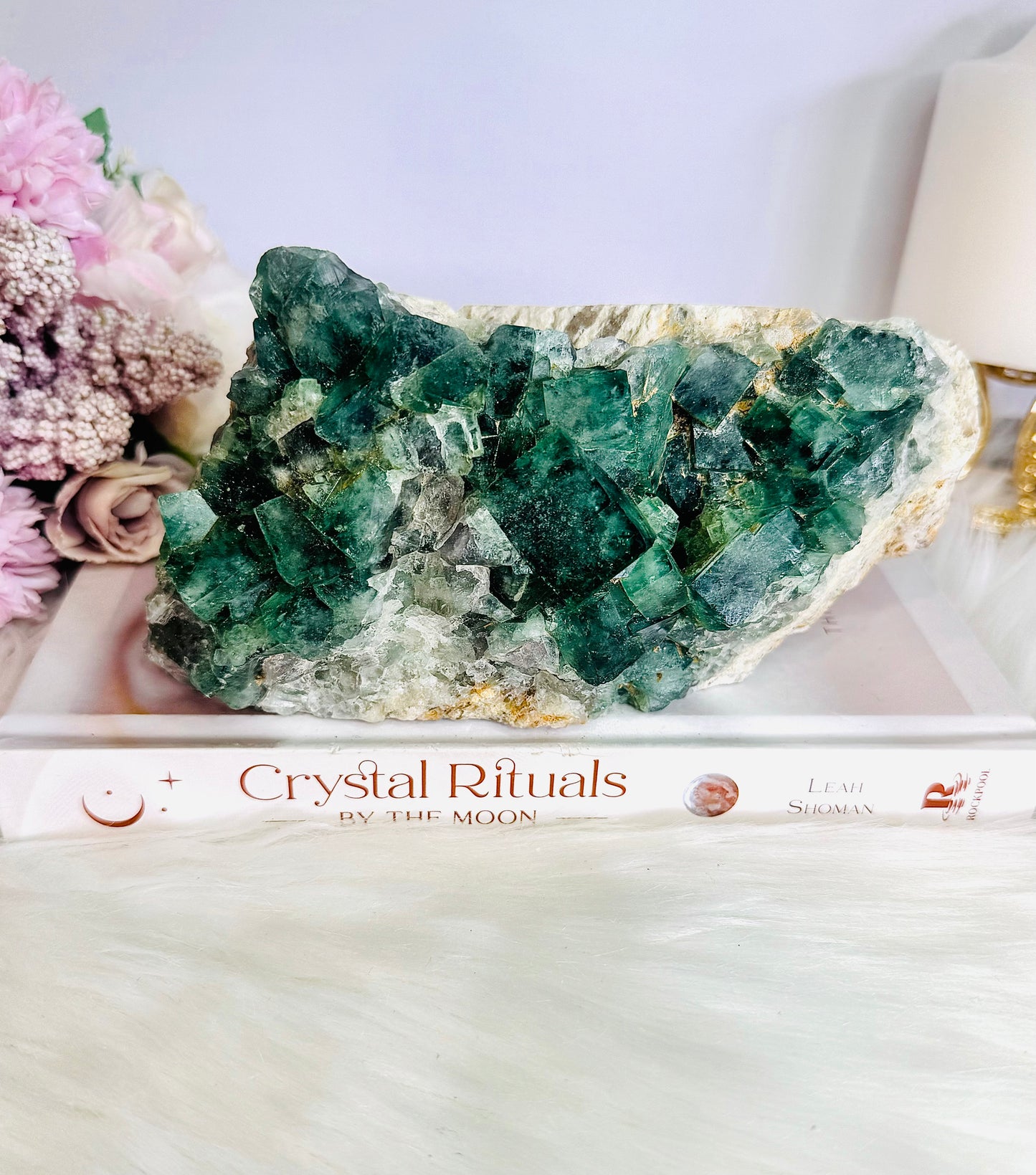 Natural Large 17cm 1.06KG Green Cubed Fluorite Specimen