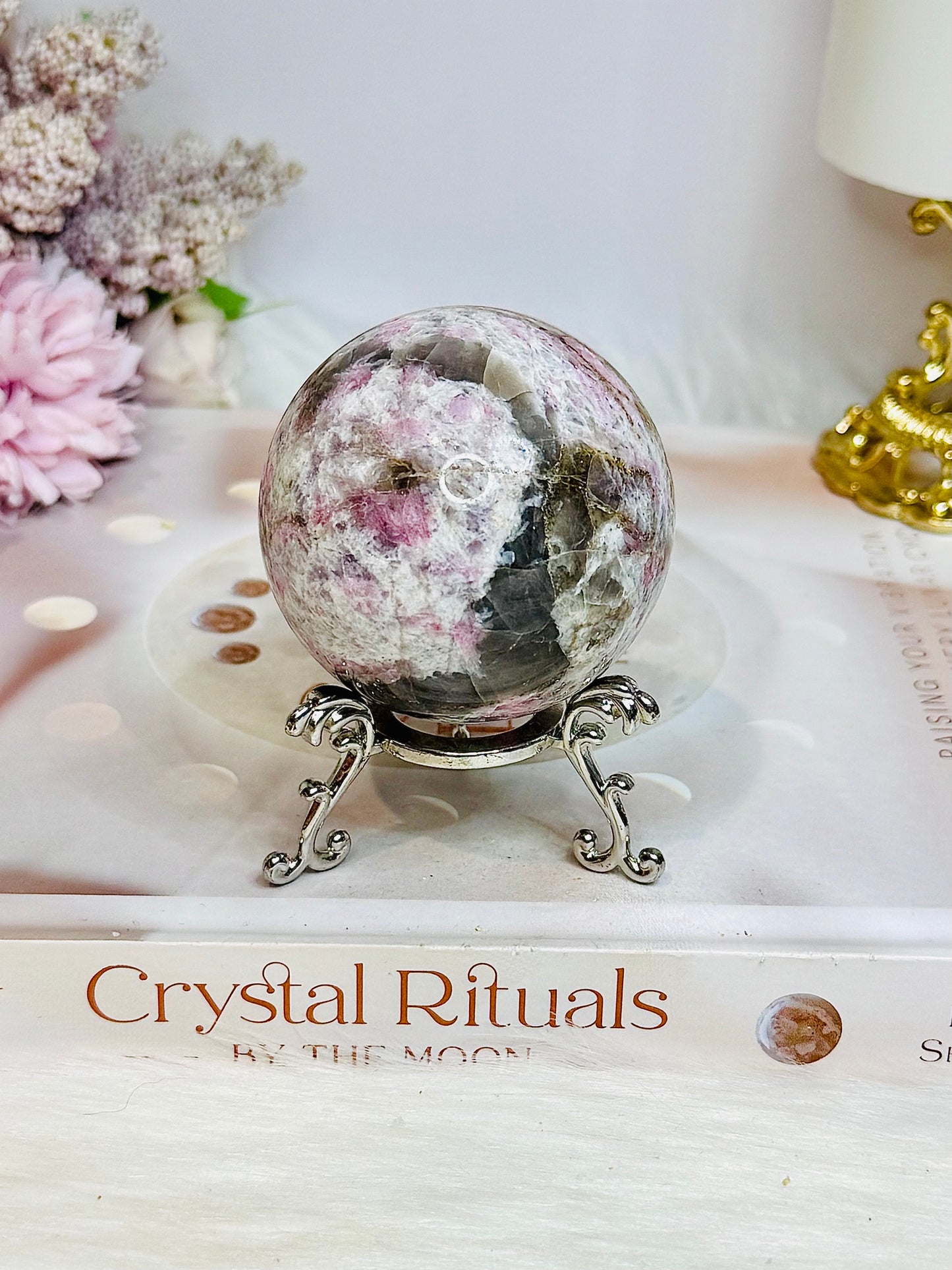 Pink Tourmaline Sphere on Stand 243g