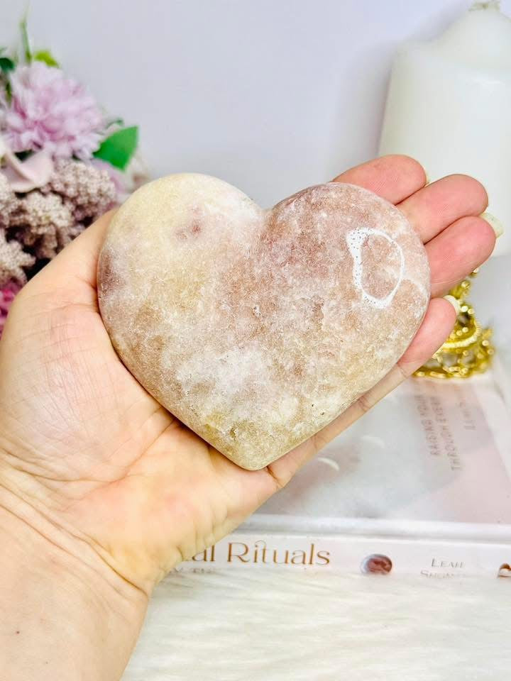Large Chunky Pink Amethyst Carved Heart on Stand 10cm