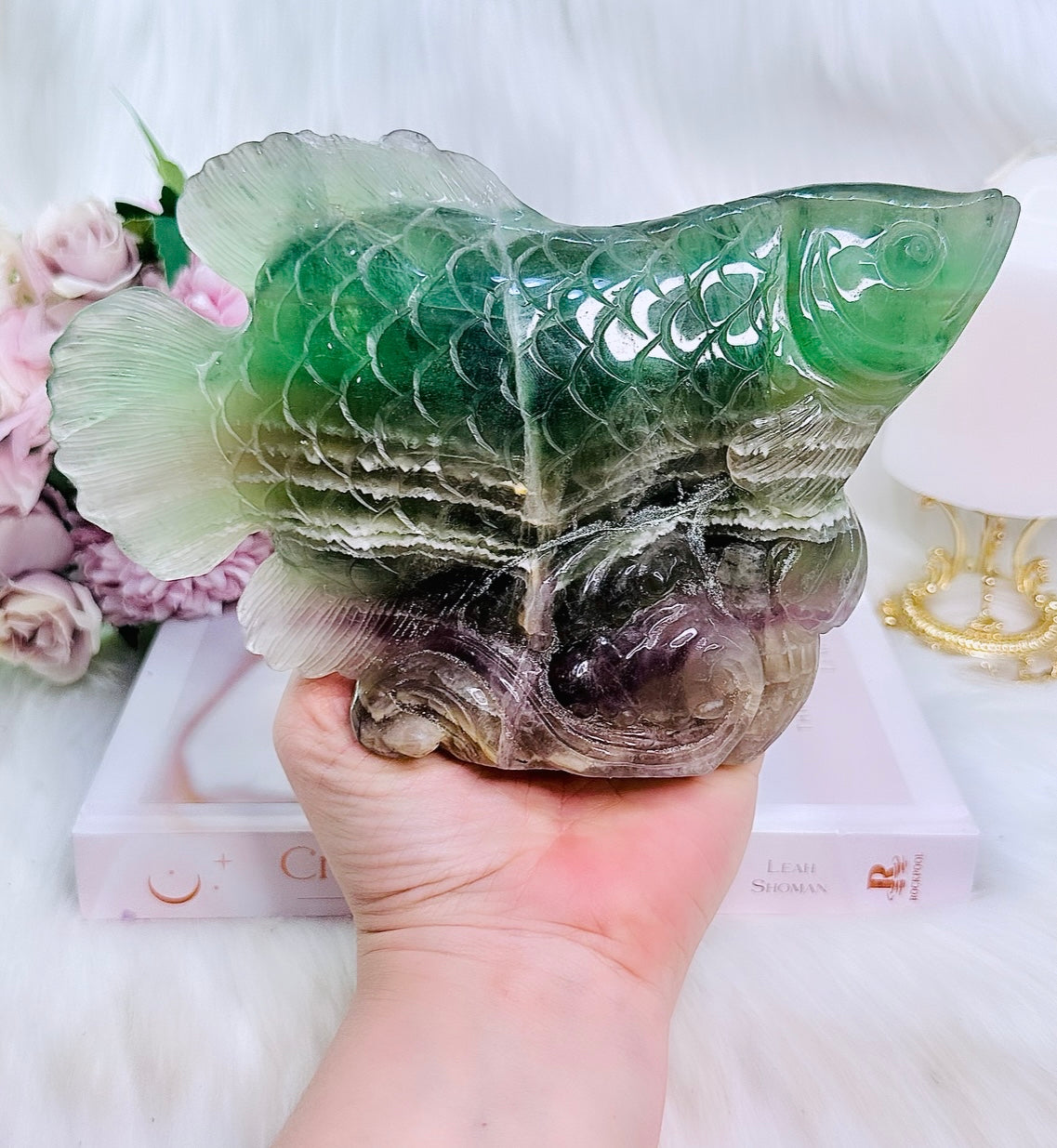 Wow! Unbelievable Stunning Piece!!! Huge 1kg 20cm Rainbow Fluorite Perfectly Carved Fish