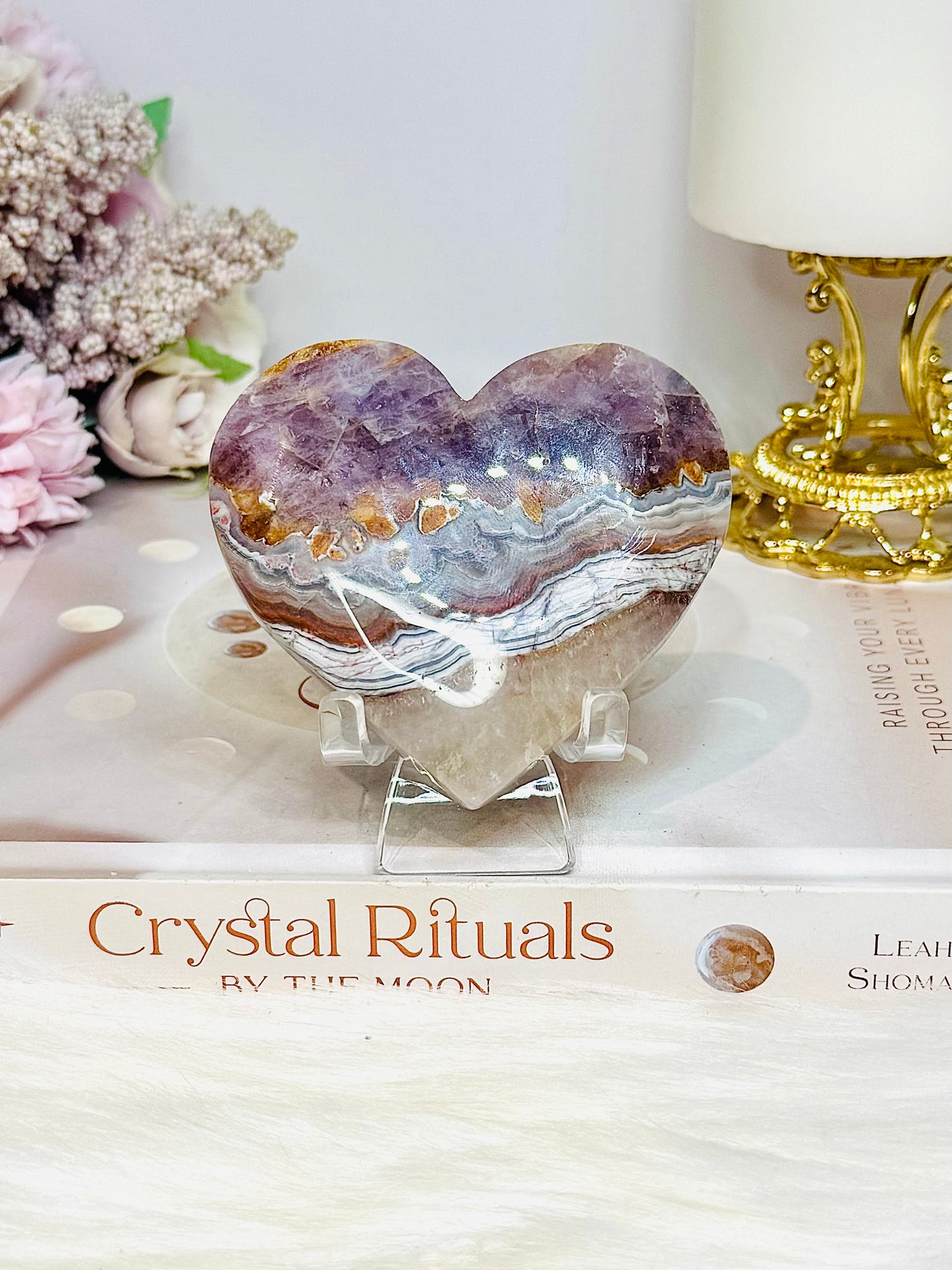Crazy Lace Amethyst Heart on Stand