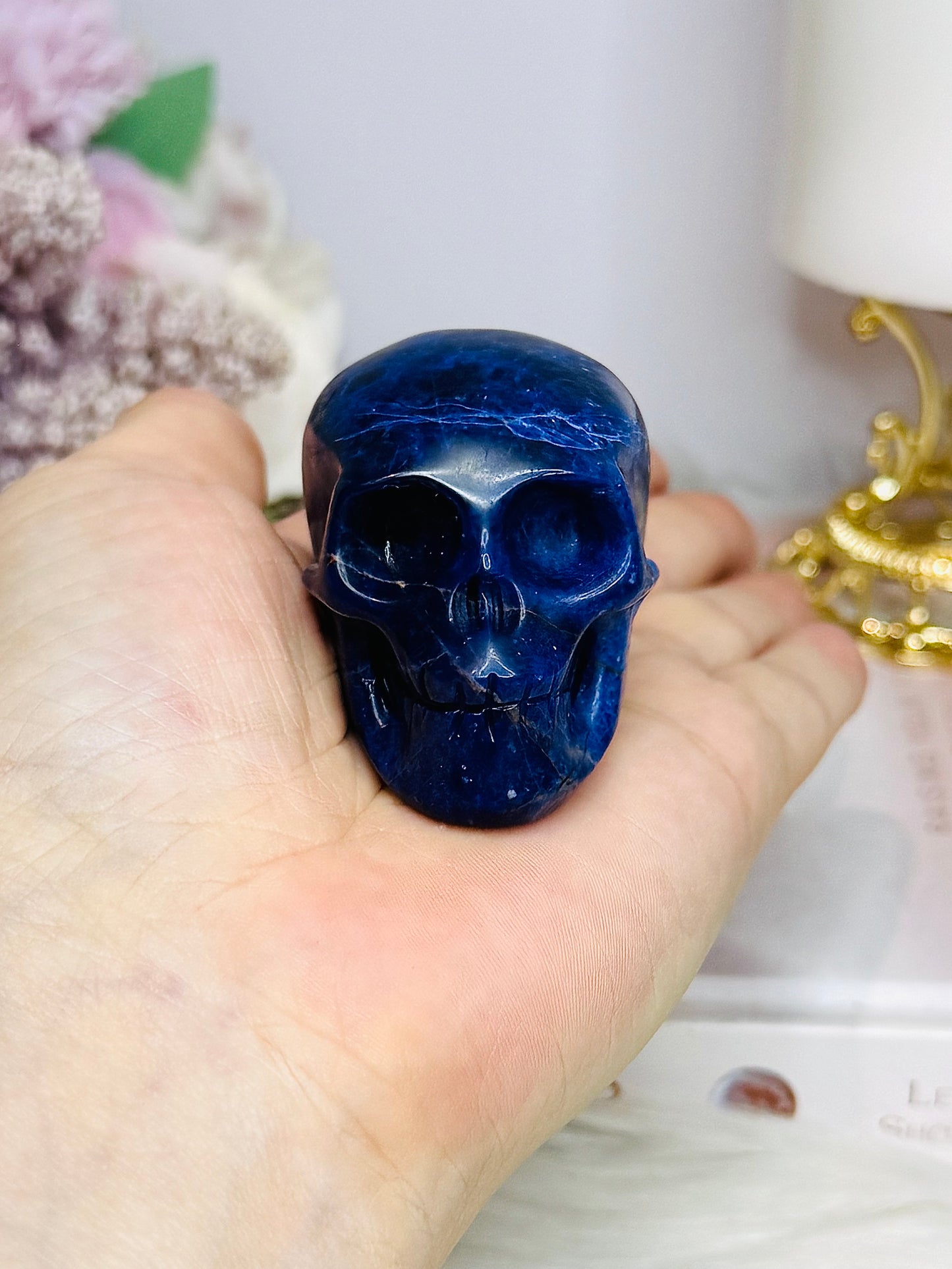High Grade Blue Sodalite Carved Skull 6cm