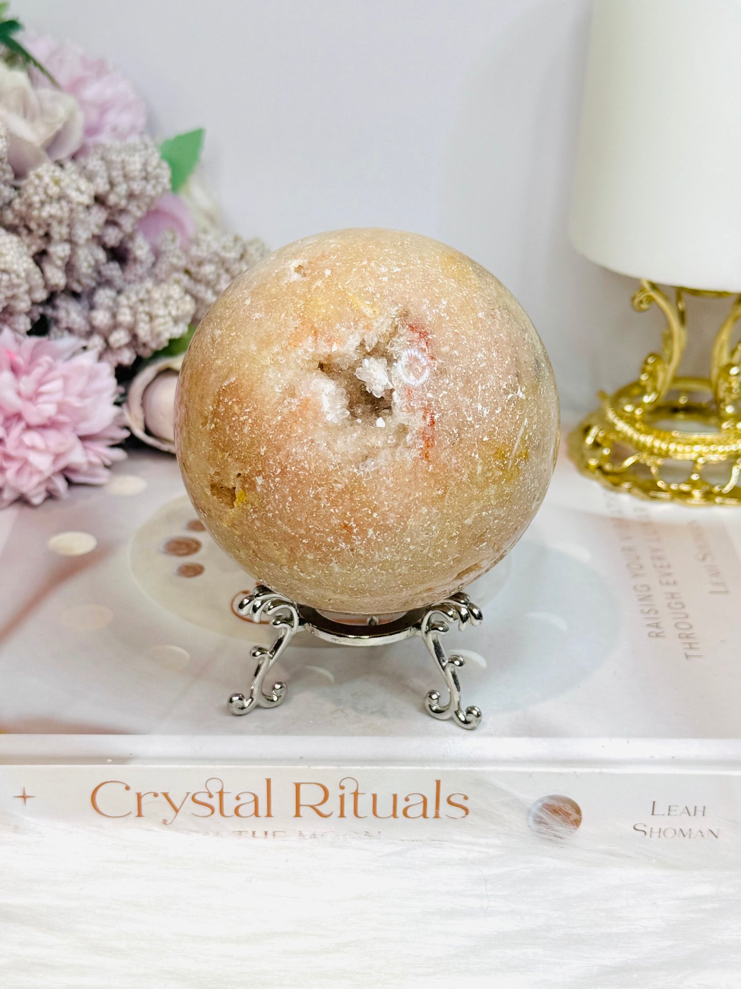 Large Druzy Pink Amethyst Sphere on Stand 602g