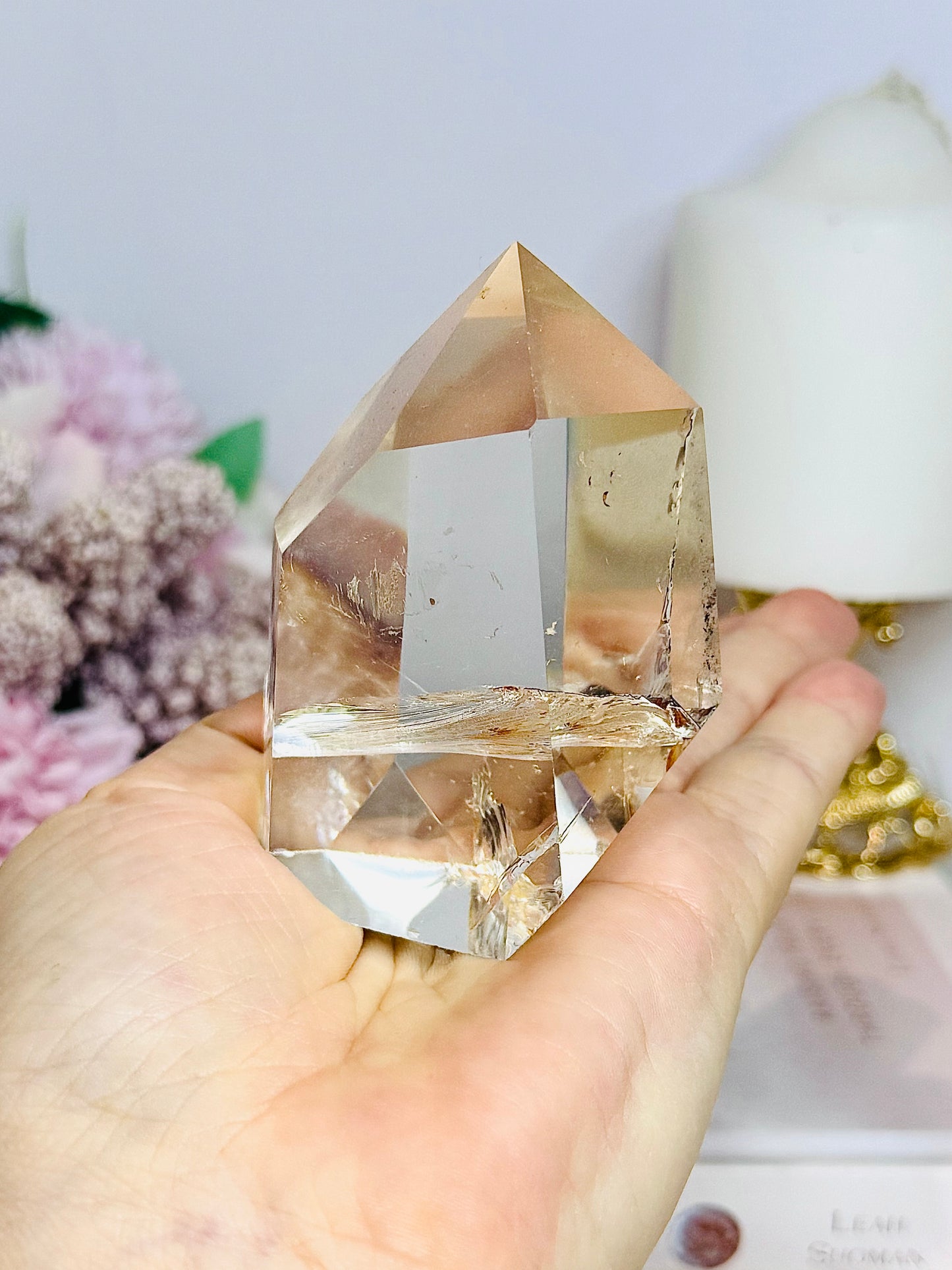 High Grade Clear Quartz Chunky Tower with Garden Quartz Inclusions 8cm 258g
