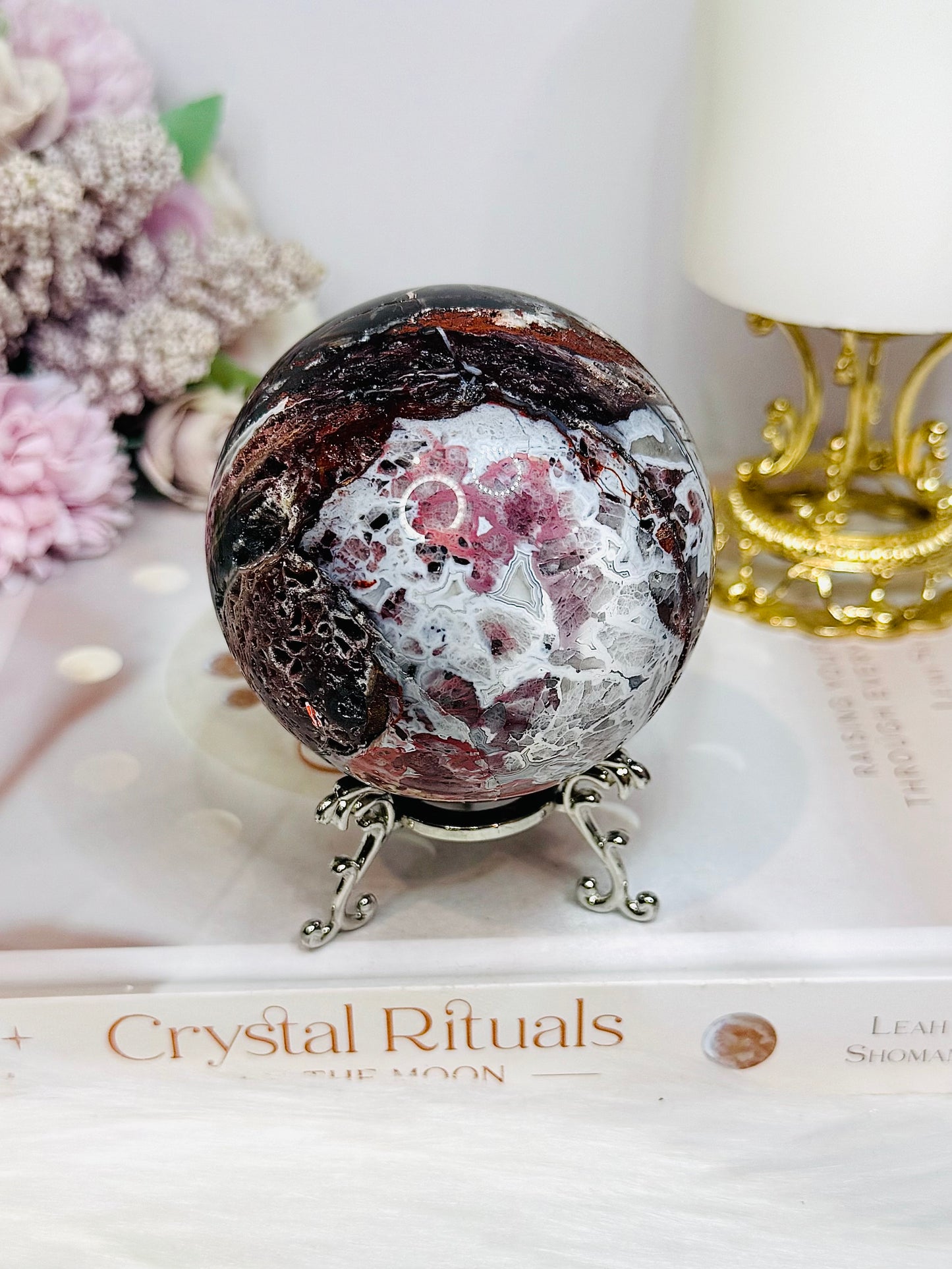 Mexican Lace Agate Sphere on Stand 476g