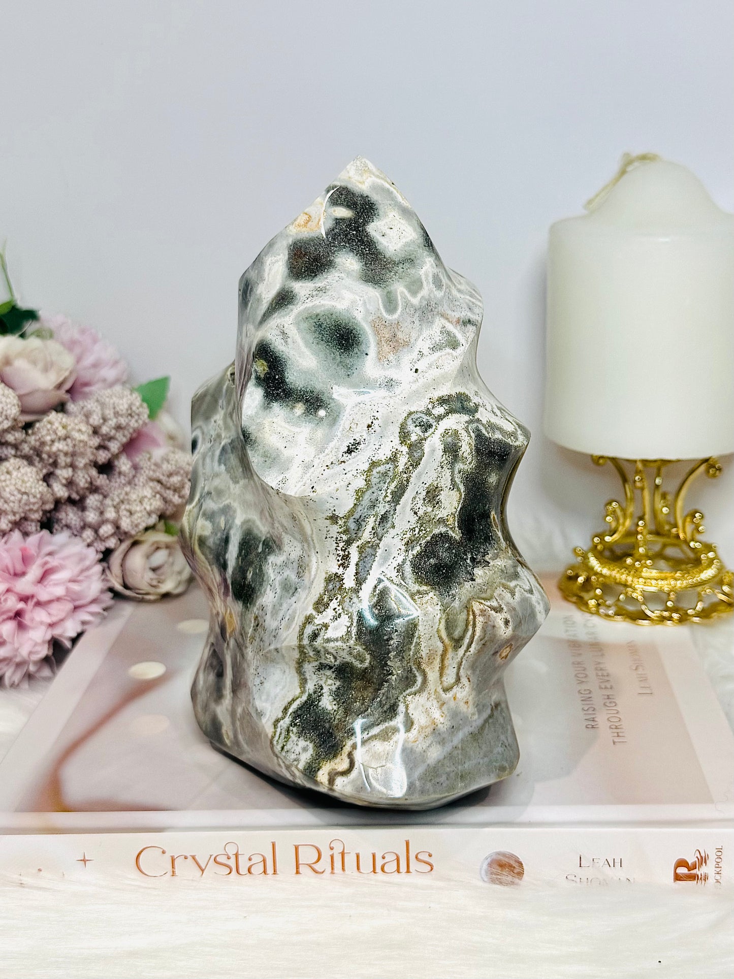 Large Ocean Jasper Carved Flame 17.5cm 1.99KG