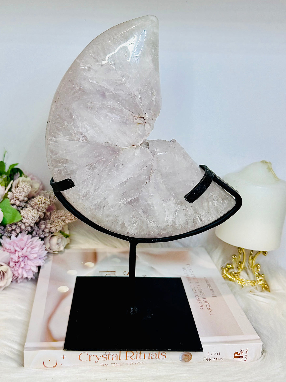 Huge Amethyst Carved Druzy Moon On Custom Stand 2.2KG 28cm (Inc stand)