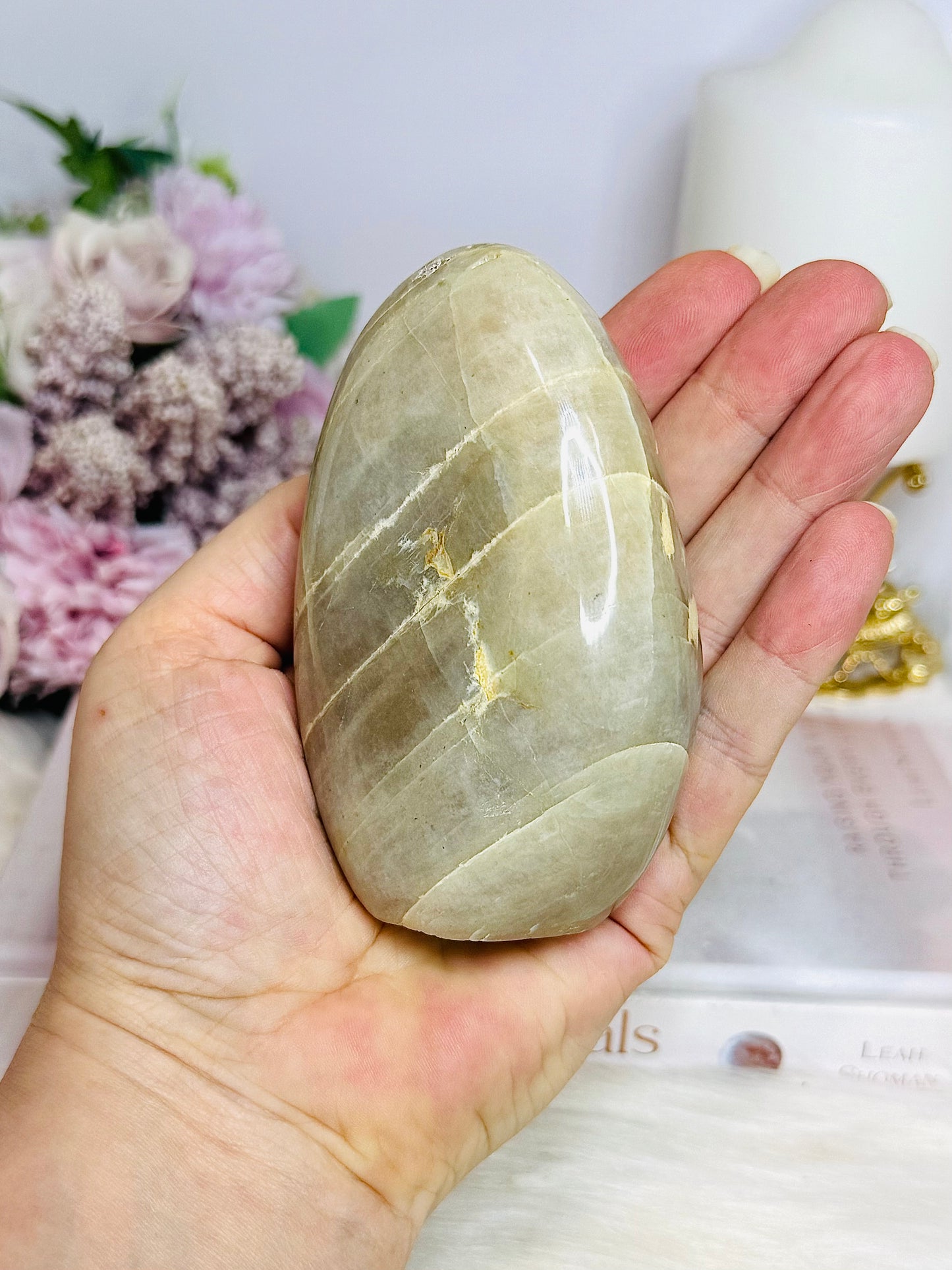 Natural Green Moonstone Carved Freeform 329g 10cm