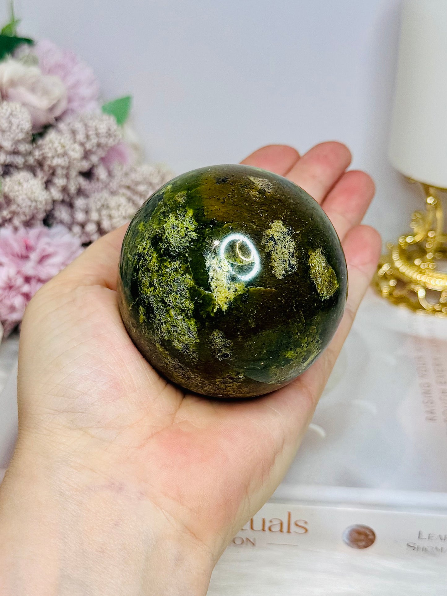Green Opal Sphere On Stand 313g