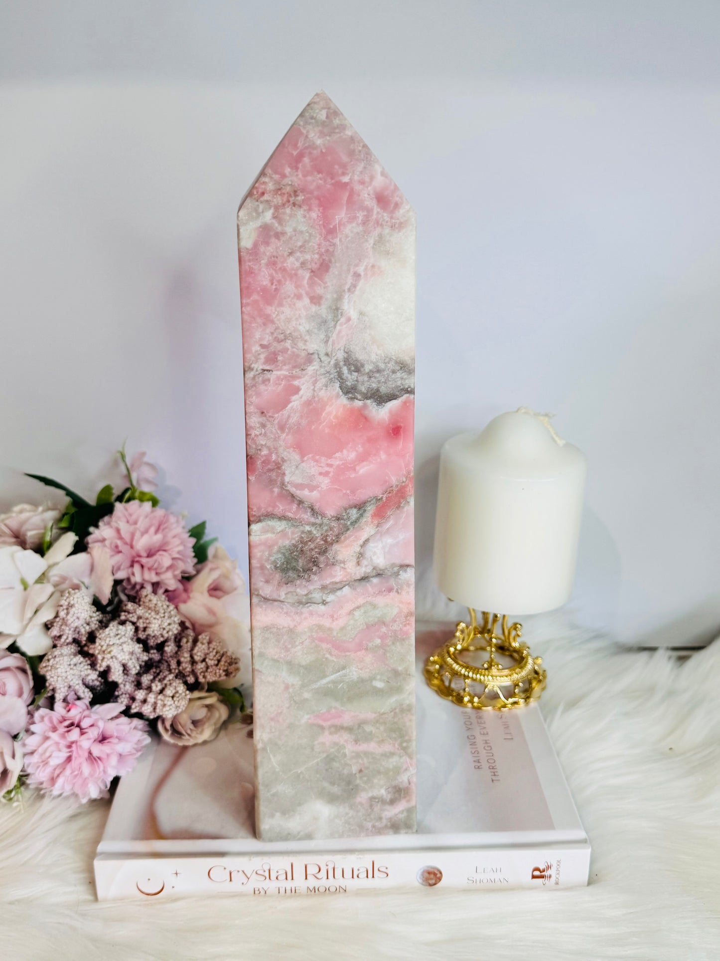 O M G ~ The Most BEAUTIFUL Huge Natural Pink Opal Carved Chunky Tower 30cm 1.59KG