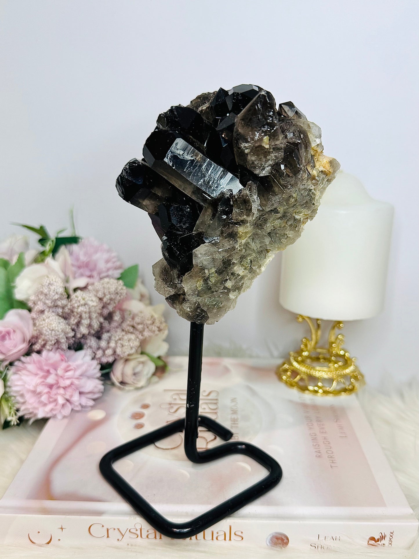 Large Smokey Quartz Cluster On Stand 812g 20cm