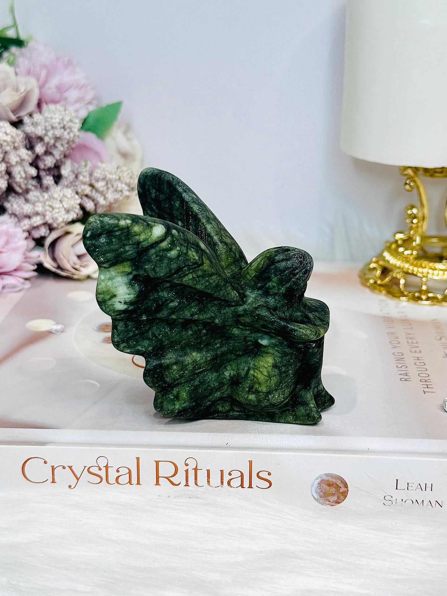 Green Jade Sitting Fairy Carving 8cm