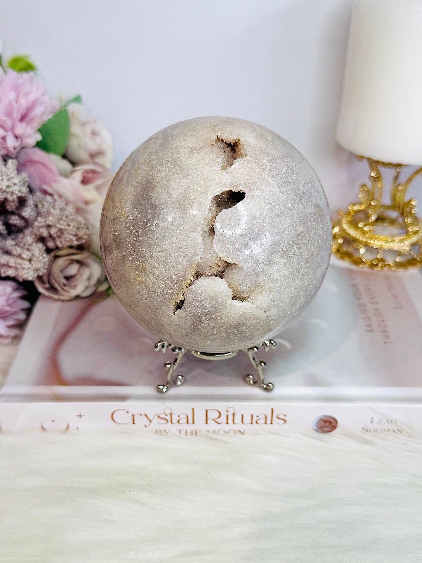 ⚜️ SALE ⚜️ Gorgeous Huge Natural Druzy Pink Amethyst Sphere on Stand 921grams