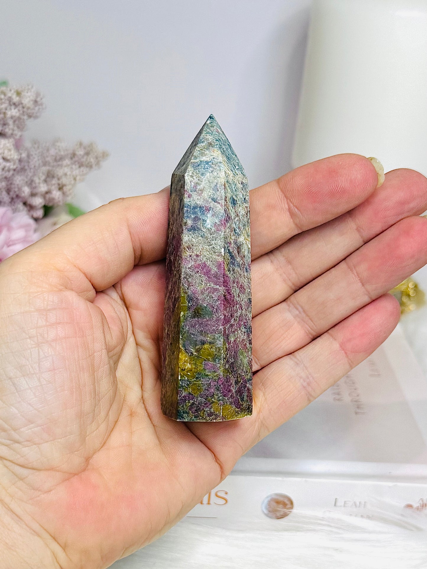 Rare Ruby In Blue Apatite Tower (UV Reactive) 8cm