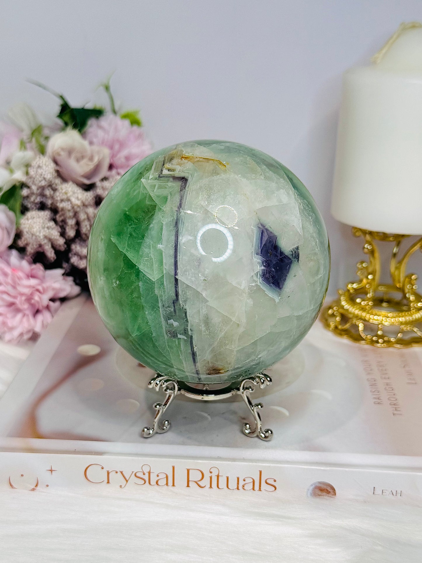 Large Green Fluorite Sphere on Stand 1.45KG